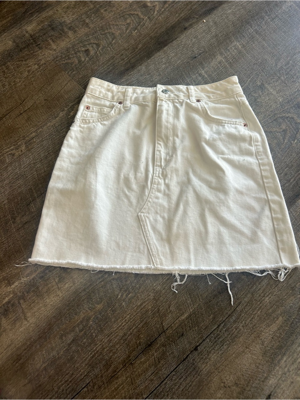 Topshop White Denim Mini Skirt with Raw Hem